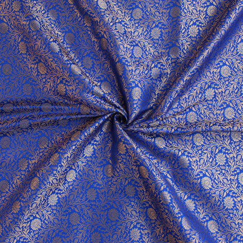 Satin Brocade Silk Fabric - Royal Blue