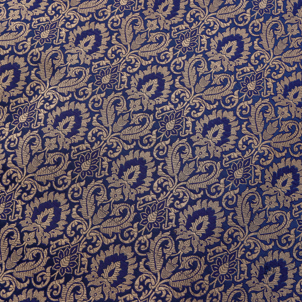 Satin Brocade Silk Fabric - Navy Blue