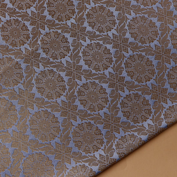 Satin Brocade Silk Fabric - Steel Blue