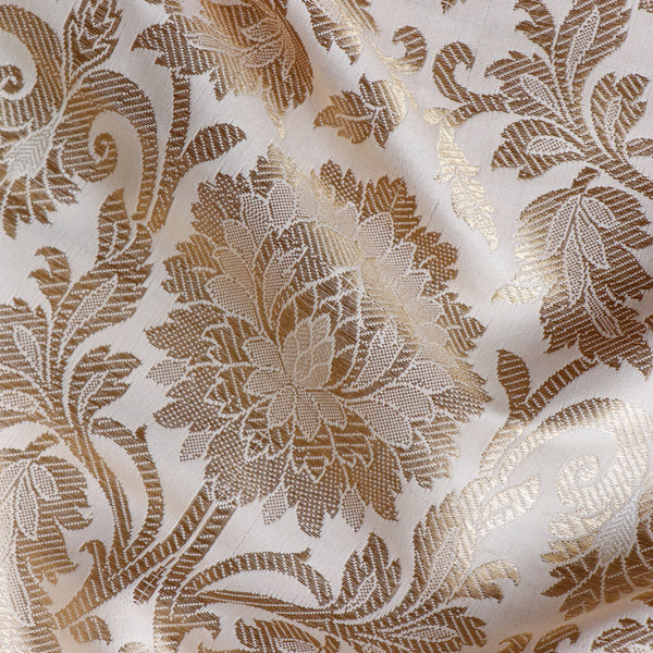 Satin Brocade Silk Fabric- Off White