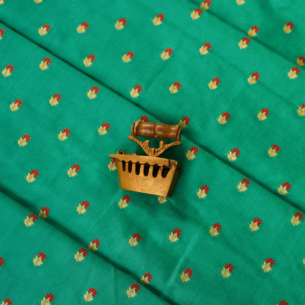 Katan Brocade Silk Fabric - Rama Green