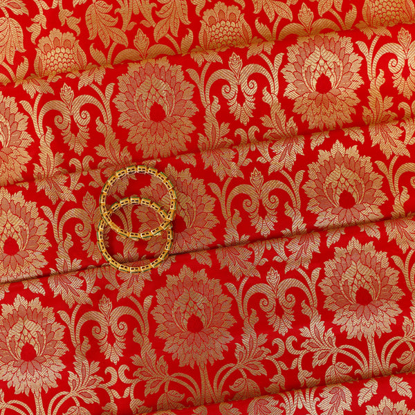 Satin Brocade Silk Fabric - Blood Red