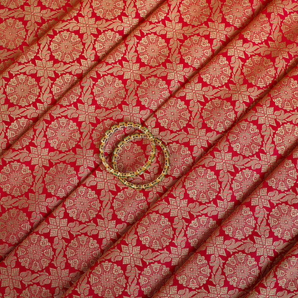 Satin Brocade Silk Fabric - Blood Red