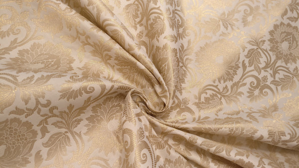 Satin Brocade Silk Fabric- Off White