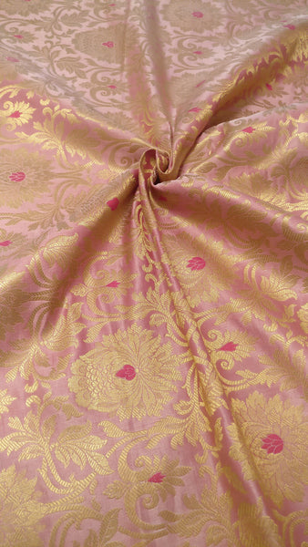 Satin Brocade Silk Fabric - Baby Pink