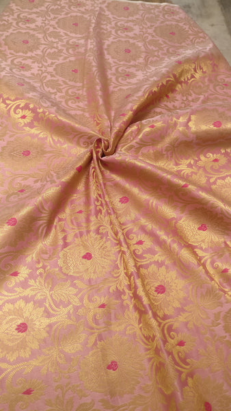 Satin Brocade Silk Fabric - Baby Pink