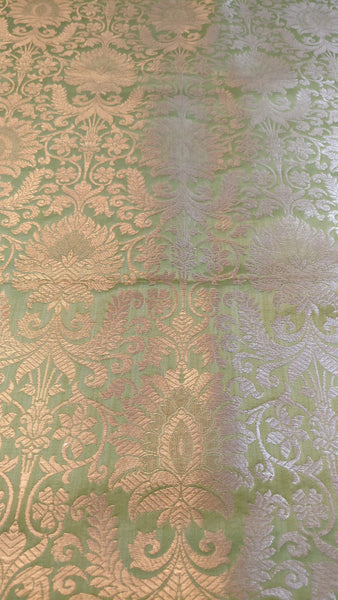 Satin Brocade Silk Fabric- Parrot Green