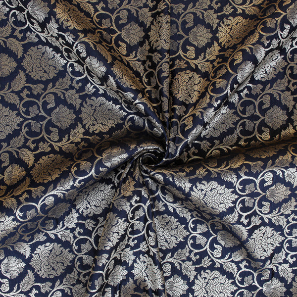 Satin Brocade Silk Fabric - Black