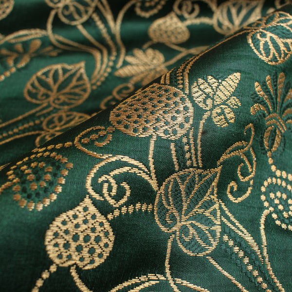 Satin Brocade Silk Fabric - Bottle Green