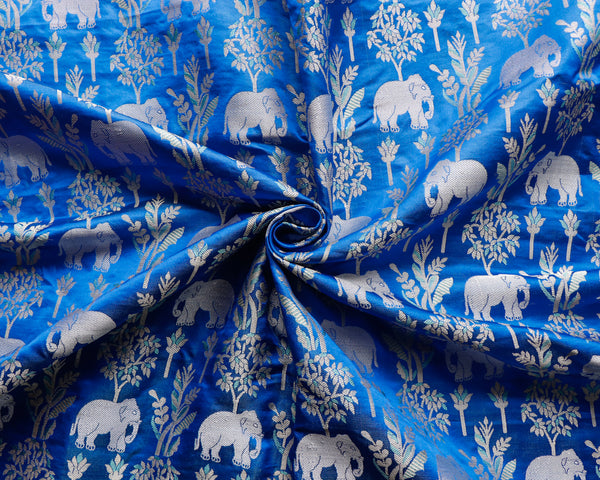 Pure Brocade Silk Fabric - Royal Blue