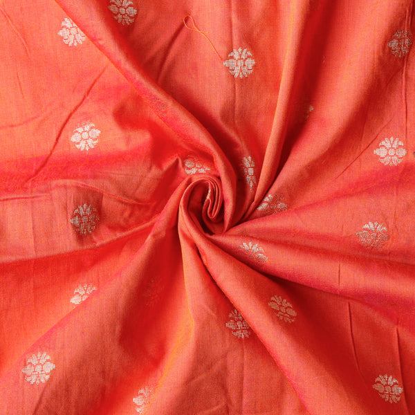 Pure Chanderi Silk Fabric - Orangish Pink