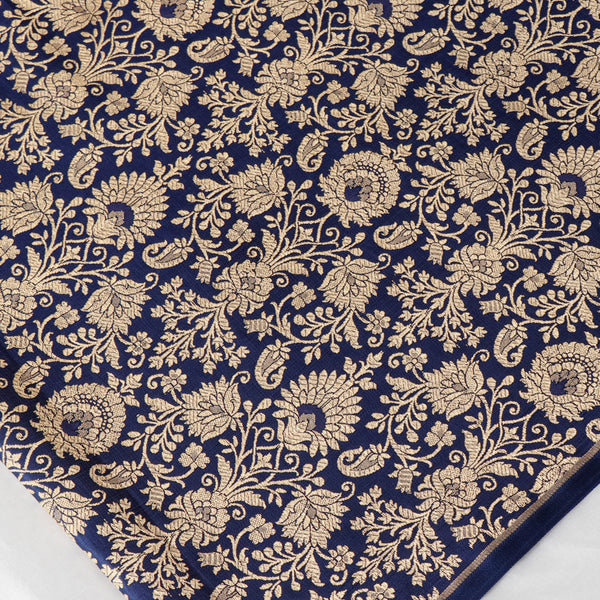Katan Brocade Silk Fabric - Navy Blue