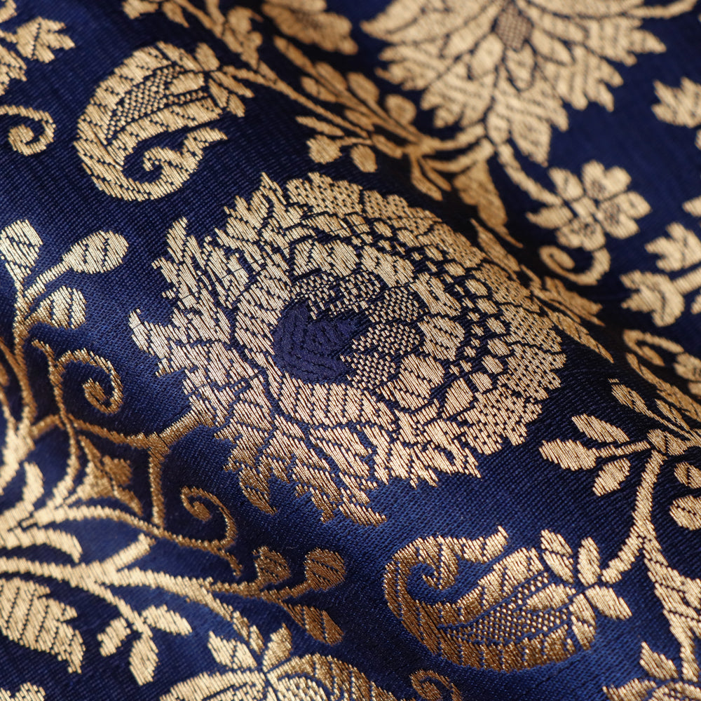 Katan Brocade Silk Fabric - Navy Blue