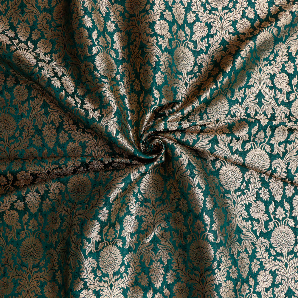 Satin Brocade Silk Fabric - Bottle Green