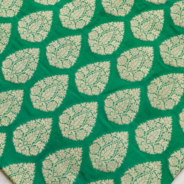 Katan Brocade Silk Fabric - Emerald Green