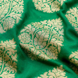 Katan Brocade Silk Fabric - Emerald Green