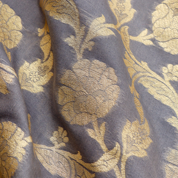 Katan Brocade Silk Fabric - Grey