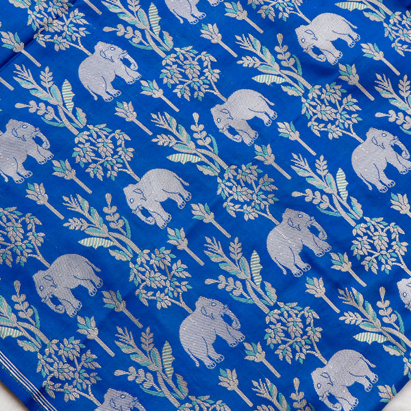 Pure Brocade Silk Fabric - Royal Blue