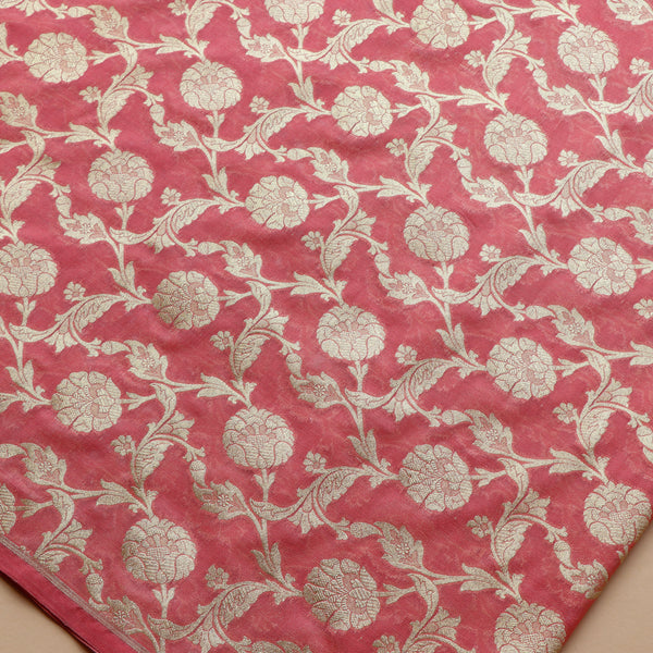 Katan Brocade Silk Fabric - Coral Pink