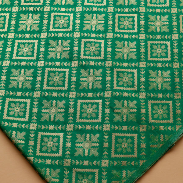 Katan Brocade Silk Fabric - Dark Fern Green