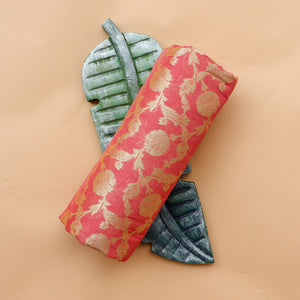Katan Brocade Silk Fabric - Coral Pink