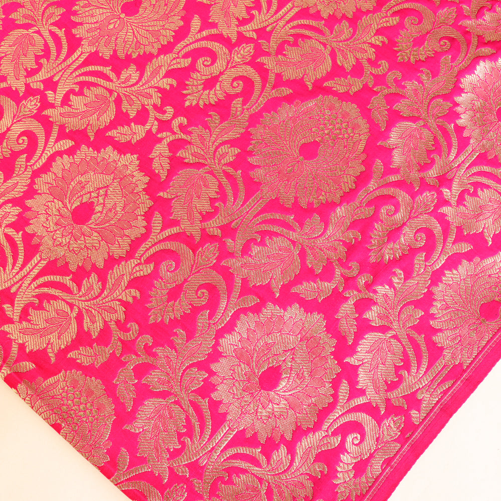 Pink Brocade Satin Brocade Silk Fabric - Rani Pink – Banaras Weaves Clothing