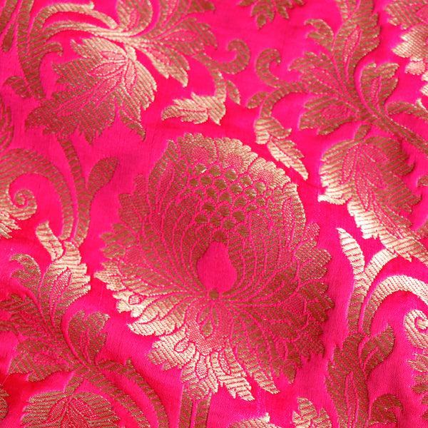 Satin Brocade Silk Fabric - Rani Pink