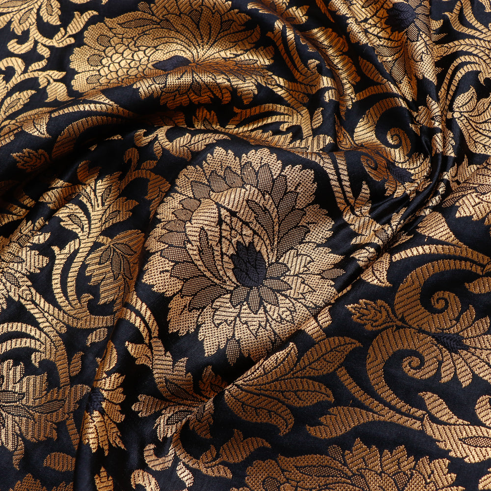 Satin Brocade Silk Fabric - Black – Banaras Weaves Clothing