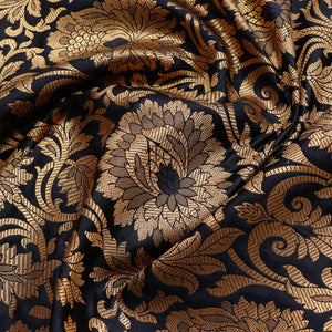 Satin Brocade Silk Fabric - Black