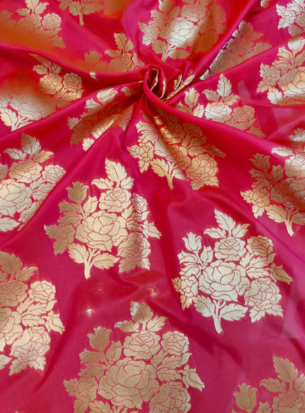 Katan Brocade Silk Fabric - Hot Pink