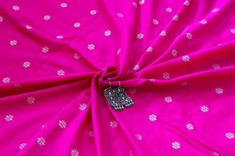 Pure Chanderi Silk Fabric - Hot Pink