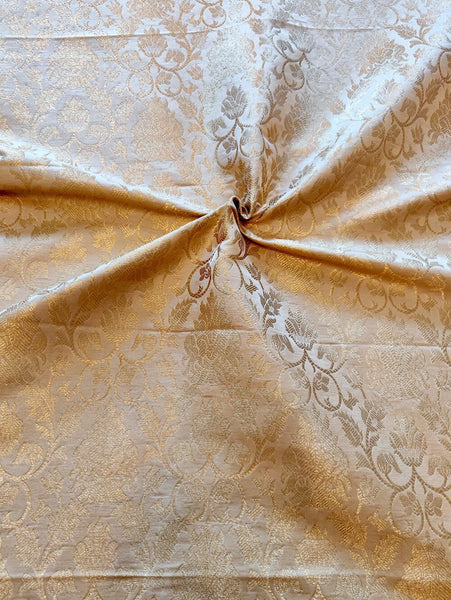 Satin Brocade Silk Fabric - Beige