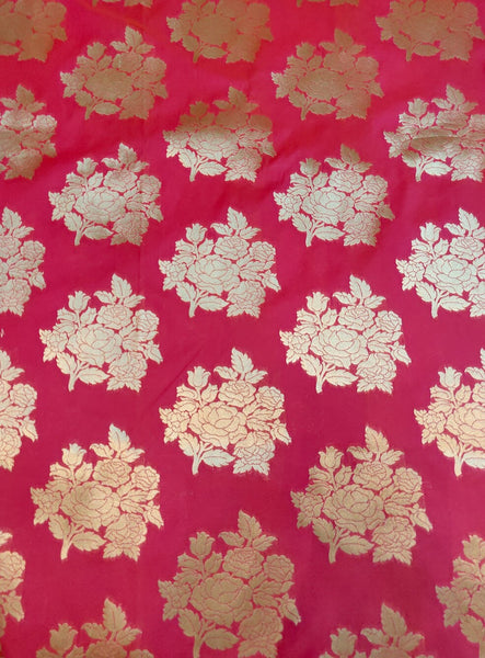 Katan Brocade Silk Fabric - Hot Pink