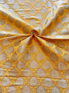 Satin Brocade Silk Fabric - Haldi Yellow