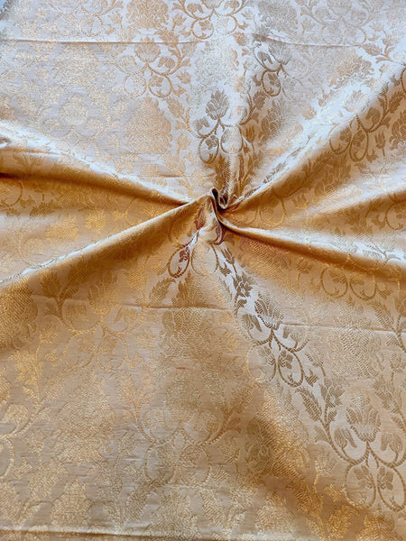 Satin Brocade Silk Fabric - Beige